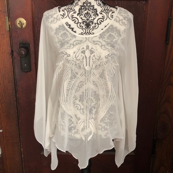 Tops - Off white sheer batwing top